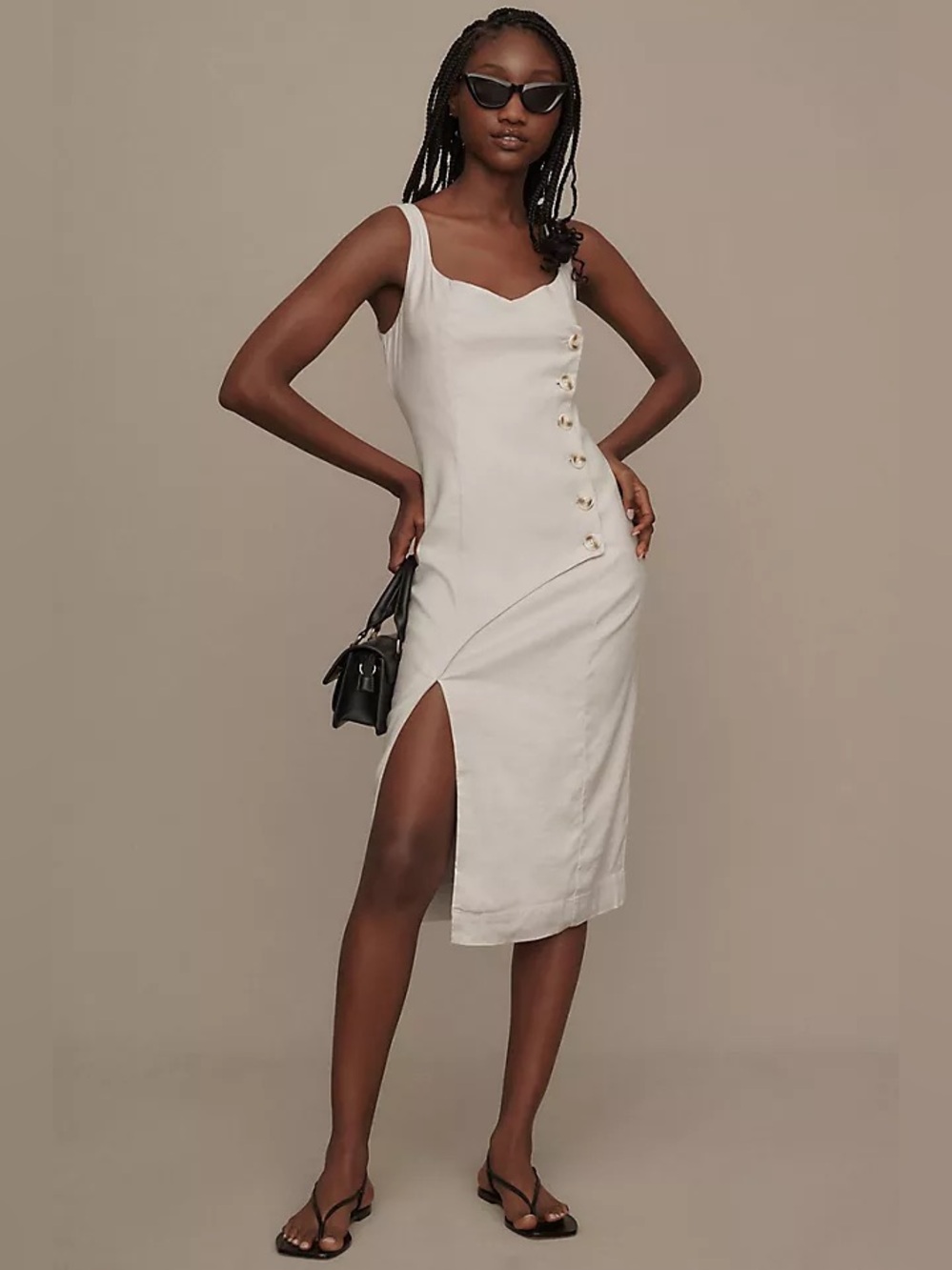 Anthropologie Sleeveless Linen Button Wrap Midi Dress Ivory Plus Size 1X NWT